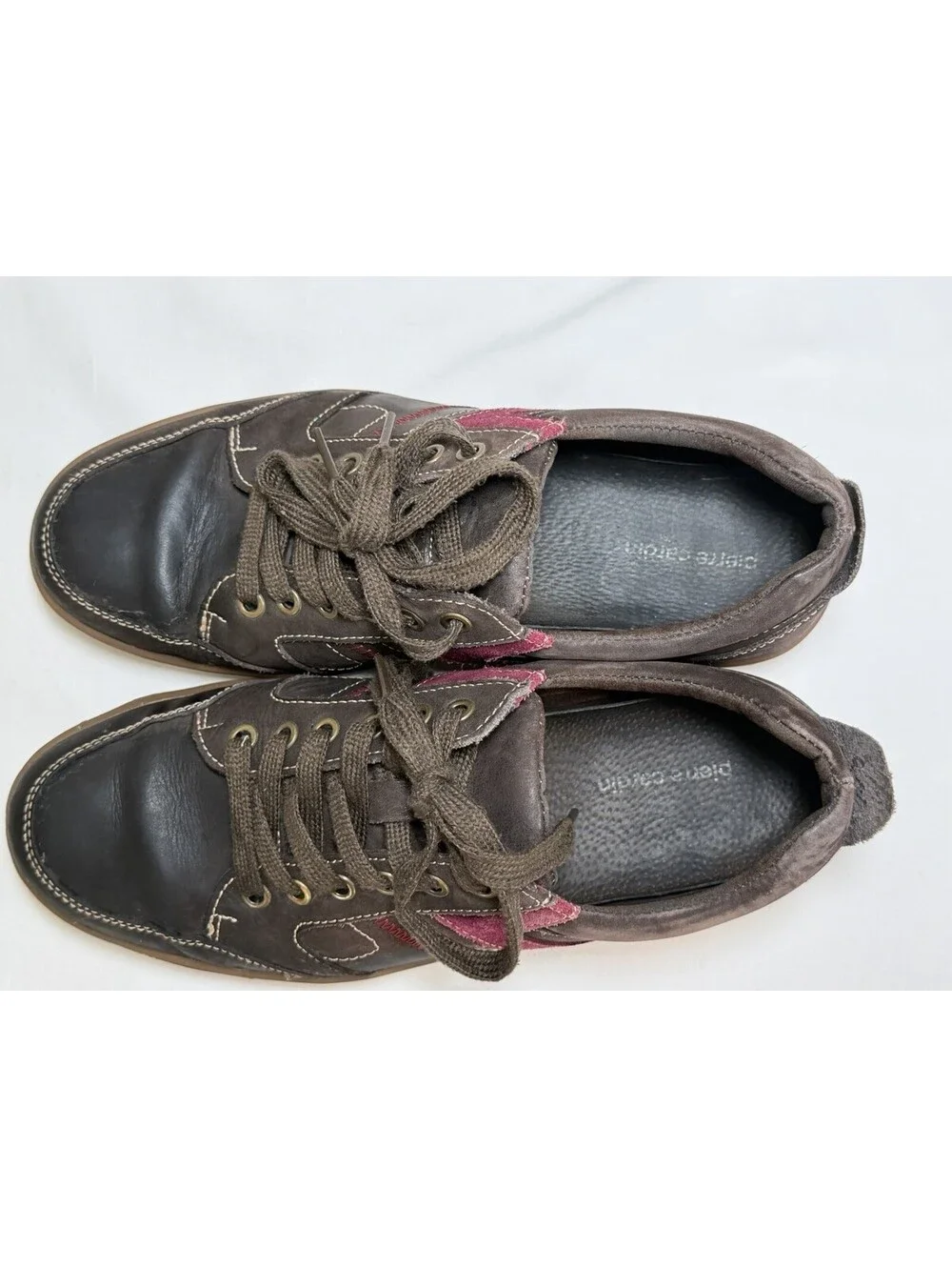 Pierre Cardin Brown Leather Sneakers with Red Accent 9.5